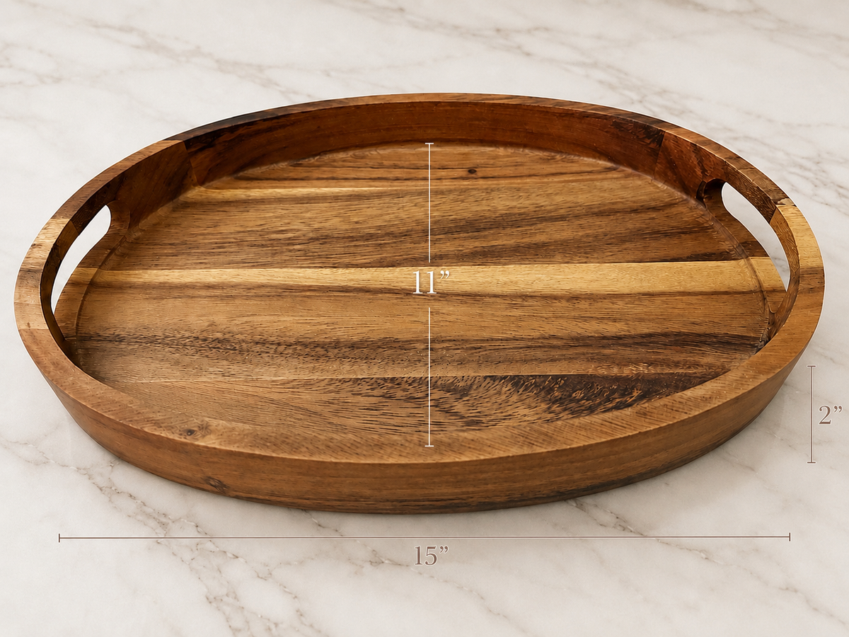 Solid Acacia Wood Oval Serving Tray