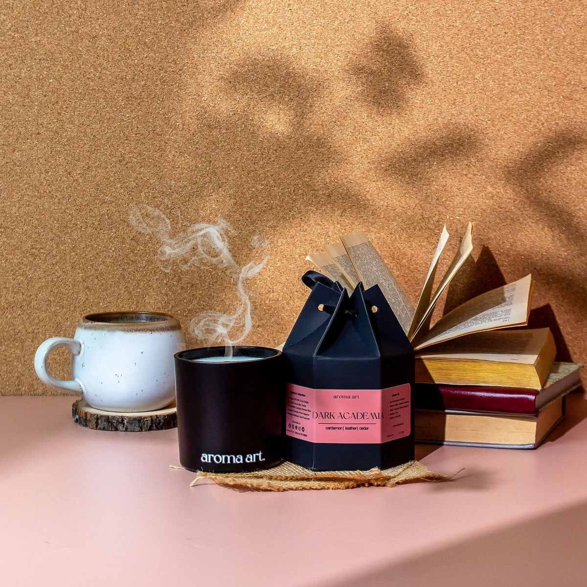 Dark Academia Candle — Cardamom, Leather & Cedar | Wood Wick