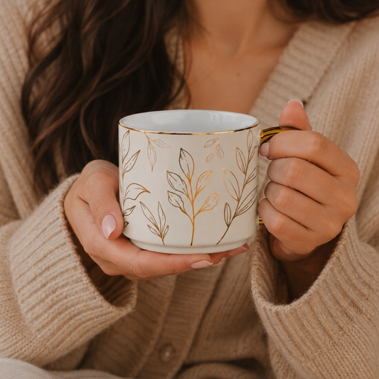 Golden Leaves Porcelain Mug