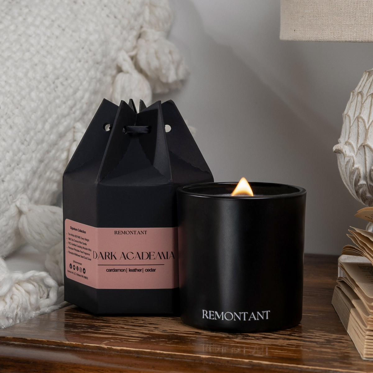Dark Academia Candle — Cardamom, Leather & Cedar | Wood Wick