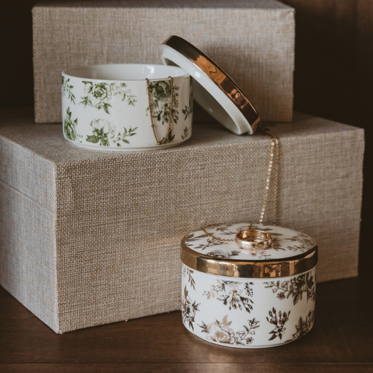 Small Gold Delft Jewelry Box with Lid